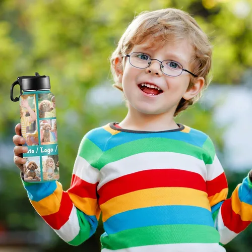 Vista 7 de Botella de agua personalizada con foto, botella de agua deportiva de acero inoxidable con imagen personalizada para niños, hombres y mujeres