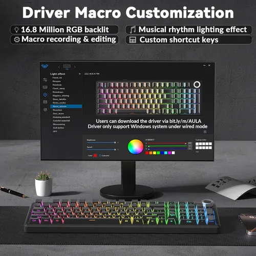 Vista 7 de AULA F99 Pro Teclado mecánico inalámbrico - Versión silenciosa, BT5.0/2.4GHz/USB-C Personalizable intercambiable en caliente, Estructura con junta