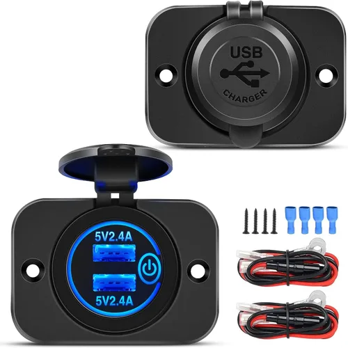 Vista 11 de Nilight 2 Pack PD Type C y QC 3.0 Panel de toma rápida USB con interruptor táctil LED ON Off, kit de cable fundido para coches, camiones