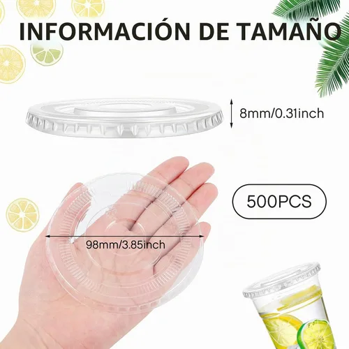 Vista 4 de Hortsun 500 tapas planas PET de 3.858 in con ranura para popote para tazas