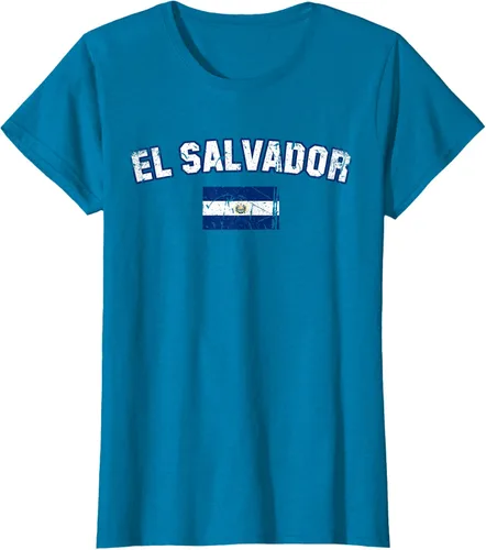 Vista 73 de EL SALVADOR Bandera Vintage Hombres Mujeres Niños Camiseta EL SALVADOR