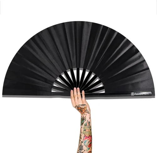 Vista 11 de Abanico para rave con brillo ultravioleta, abanico de mano plegable de bambú para hombres y mujeres (psicodélico espacial, mediano de 11 pulgadas)
