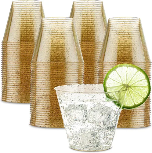 Vista 9 de PLASTICPRO Vasos de plástico desechables de 9 onzas, vasos de diseño antiguo, 100 unidades, transparente