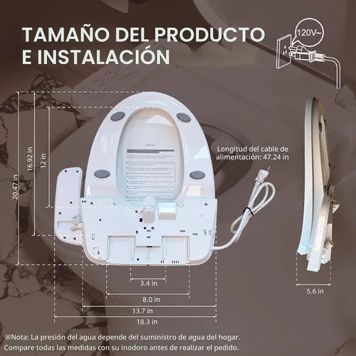 Vista 3 de Asiento de inodoro eléctrico BRAVAT® alargado, calentado, cierre suave