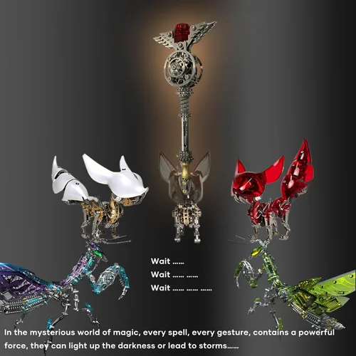 Vista 5 de Metalkitor Rompecabezas de metal 3D para adultos, varita mágica para Metalkitor Mantis gigante y modelo Big Fox, adorno Steampunk DIY - Rompecabezas