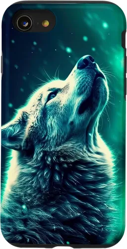 Vista 18 de Howling Wolf in Night Green Northern Lights Wolves Dog Lover Case for iPhone 16