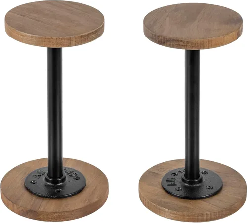 Vista 6 de MyGift 2 soportes para sombreros, perchero para sombreros de vaquero, organizador de gorra de béisbol con tubo de metal industrial, peluca o Madera