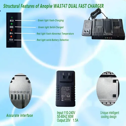 Vista 3 de WA3747 Dual Fast Charger Replace Worx WA3747 40V Portable Charger Compatible with Worx 40V Battery WA3580 WG180 WG280 WG380 WG580 Lithium Battery