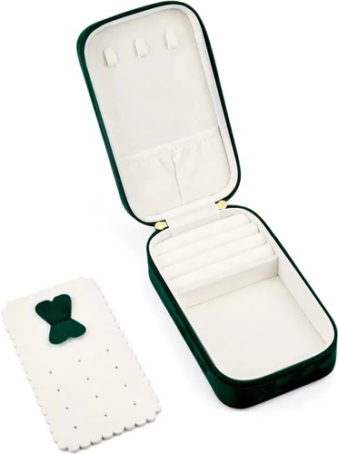 Vista 7 de SANQIANWAN Joyero de lujo para mujer, organizador portátil de viaje para anillos, aretes, collar, regalo para bodas, damas de honor, mujeres
