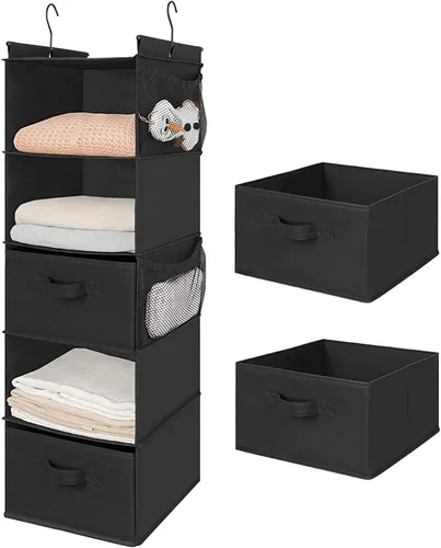 Vista 11 de MAX Houser Organizador Colgante de Closet de 5 Niveles, Estante Colgante de Tela con 2 Ganchos Resistentes para Almacenamiento, Plegable (Beige-D2)