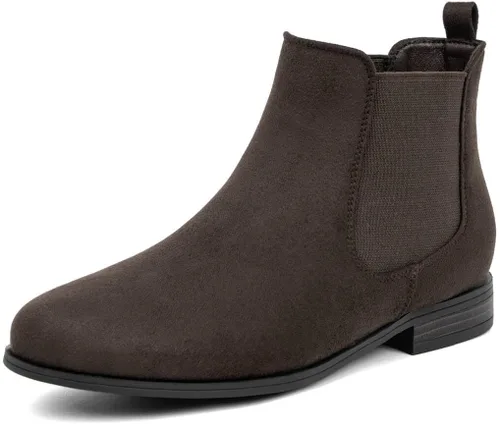 Vista 11 de Botas de tobillo con cordones para mujer, botas Chelsea elásticas con punta redonda estilo occidental, tacón bajo Albaricoque 1