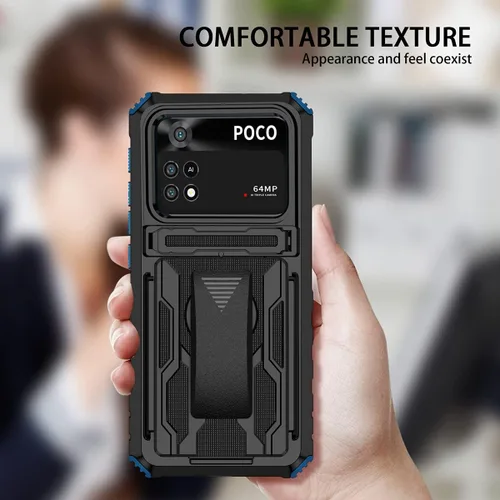 Vista 6 de CCSamll - Funda para Xiaomi Poco M4 Pro 4G (no 5G) con funda de clip para cinturón, funda de protección resistente de grado militar con soporte