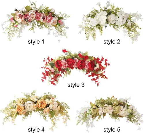Vista 6 de Guirnalda de flores artificiales de peonía para puerta delantera, flores de arco de boda, 29.5 pulgadas con hortensia para dintel, boda, arco Naranja