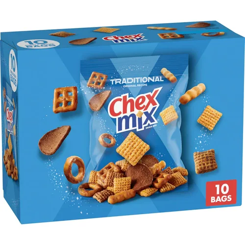 Vista 17 de Chex Mix Mezcla de aperitivos, cheddar, bolsas de aperitivos salados, paquete múltiple, 1.75 onzas, 10 unidades Corn & Wheat Chex, Cheese Crackers
