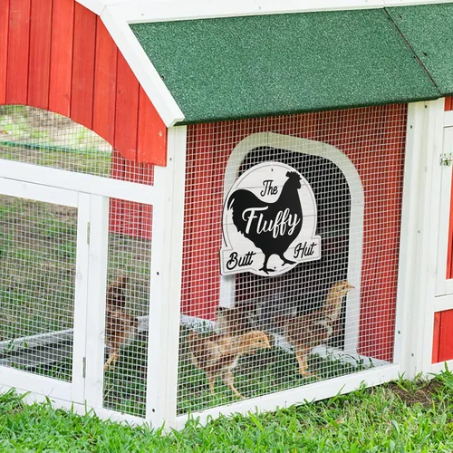 Vista 8 de The Fluffy Butt Hut Signs,cartel de gallinero, decoración de cobertizo de pollo para el hogar (blanco)