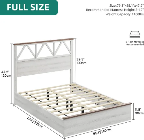 Vista 2 de YITAHOME Marco de cama tamaño completo con cabecera de 47.2'', plataforma de marco de cama de madera rústica con listones, resistente y silencioso