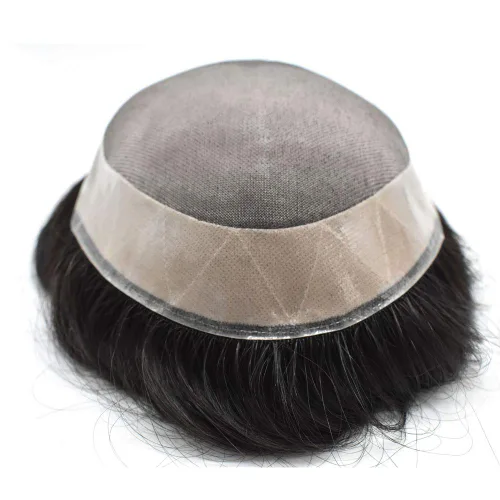 Vista 3 de Toupee - Pieza de cabello humano real para hombre, sistema de pelo tipo tupé para hombres, piezas de pelo fino mono polivinílico para hombre, pieza