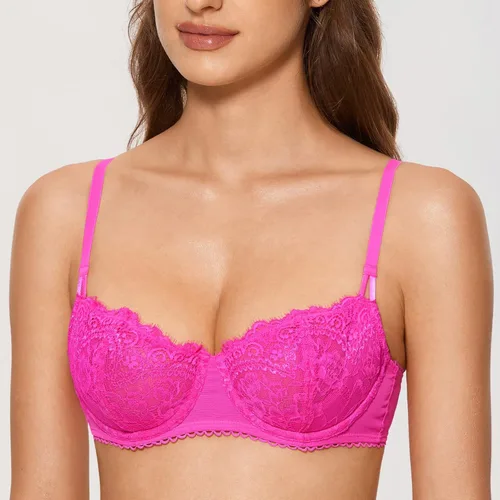 Vista 3 de DOBREVA - Brasier sexy de encaje para mujer, talla grande, con varillas, sin forro