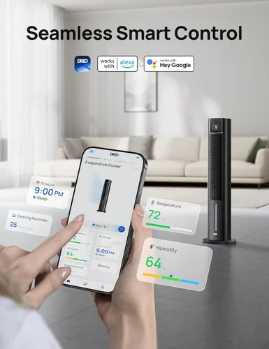 Vista 4 de DREO Enfriador evaporativo de pantano de aire, ventiladores de enfriamiento de 43 pulgadas que sopla aire frío 2025 actualizado, ventilador de piso