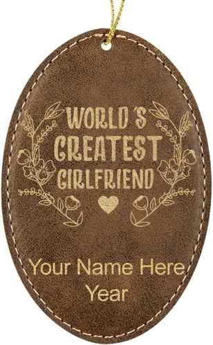 Vista 7 de LaserGram Personalized Christmas Ornament, World's Greatest Girlfriend, Faux Leather, Custom Laser Engraved Gift Idea (Oval Shape, Gray)