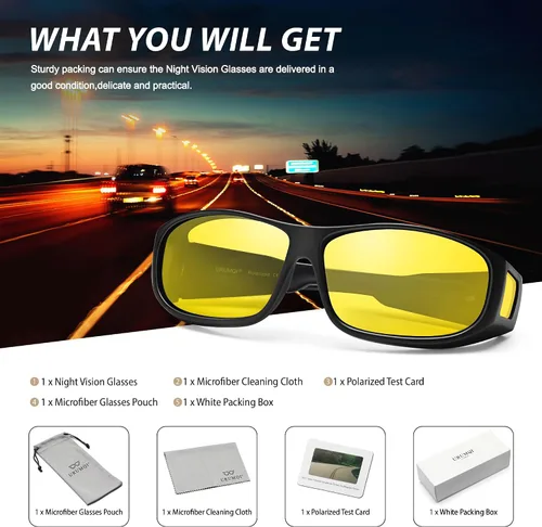 Vista 7 de URUMQI Gafas de conducción de visión nocturna para hombres y mujeres, lentes polarizados antirreflejos, lentes de alta definición amarillas
