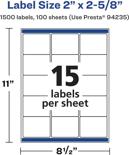 Vista 5 de Avery Etiquetas rectangulares blancas duraderas imprimibles, tecnología Sure Feed, 2 "x 2-5/8", etiquetas impermeables, compatibles con inyección
