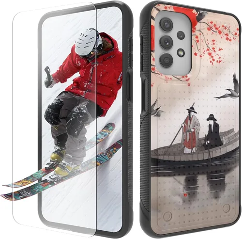 Vista 10 de Funda para Samsung Galaxy A13/A04/A04S/A23/A32 5G con protector de pantalla, parte trasera con textura de policarbonato duro, hermosa flor, diseño