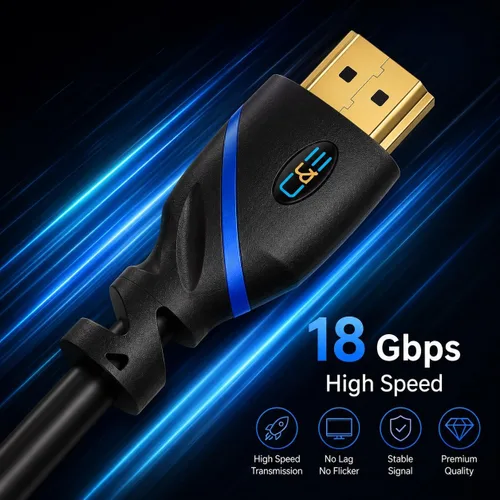 Vista 5 de Cable HDMI de alta velocidad de 75 pies (74.8 ft) macho a macho con Ethernet negro (75 pies/74.8 ft), amplificador de señal integrado, compatible