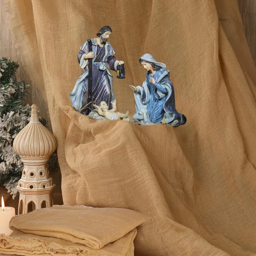 Vista 9 de Patelai 4 Piezas Camino de Mesa de Natividad de Navidad 47 x 70 Pulgadas Camino de Mesa Rústico de Arpillera Accesorios de Escena de Natividad