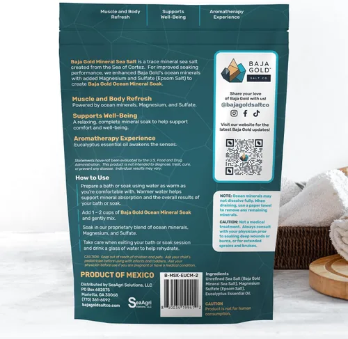 Vista 6 de Baja Gold Ocean Mineral Soak – Remojo de baño de magnesio natural y oligoelementos Remojo relajante y limpio de ingredientes para baño, músculos