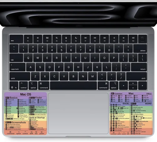 Vista 9 de Pegatina de acceso directo para Mac – Adhesivo de atajos de Mac OS (M1+Intel) + Word/Excel, calcomanías de atajos de teclado de computadora portátil