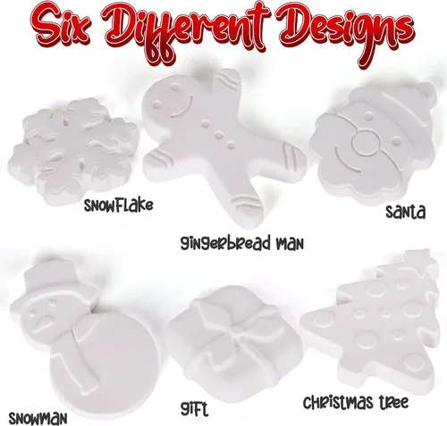 Vista 2 de ArtCreativity Kit de pintura de cerámica navideña para niños, 6 figuras de cerámica, 2 juegos de pintura y 2 pinceles, manualidades de Navidad