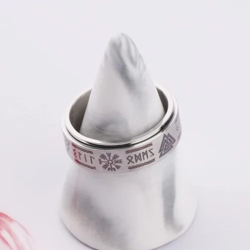 Vista 5 de Anillo vikingo de runa anti ansiedad anillos de texto nórdico joyería vikinga banda de promesa de boda para hombres y mujeres