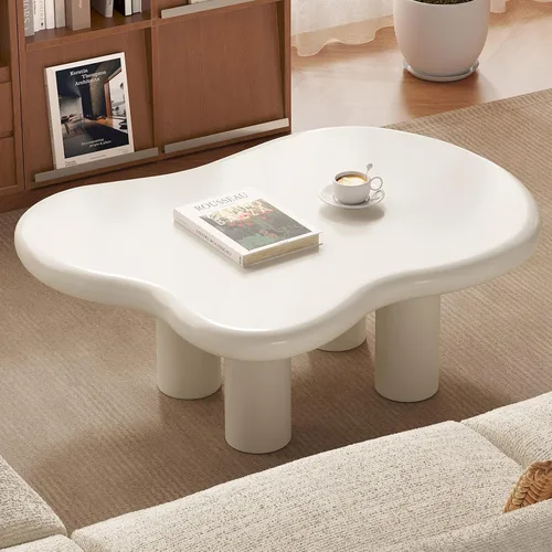 Vista 12 de Miuuod Cloud - Mesa auxiliar con 4 patas para sala de estar, mesa central, mesa baja, mesa auxiliar color crema, mesa de sofá de esquina redonda