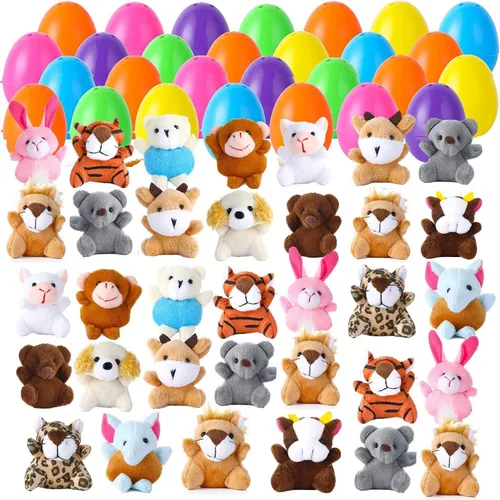 Vista 8 de Paquete de 18 huevos de Pascua rellenos con mini animales de peluche para niños, cesta de Pascua, búsqueda de huevos de Pascua, recuerdo de fiesta