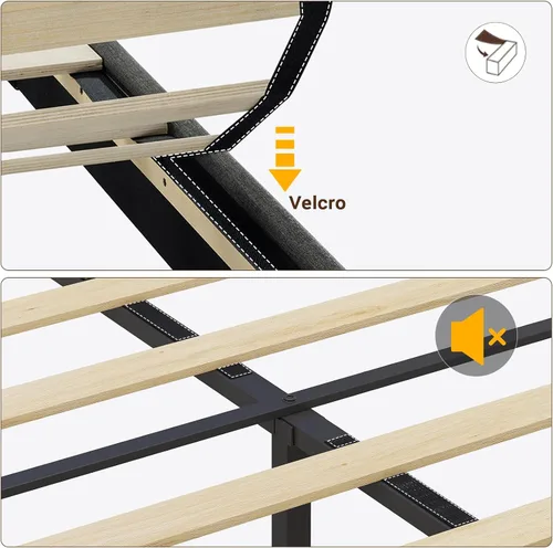 Vista 7 de BTHFST Marco de cama flotante tamaño completo con cabecera de luces LED RGB, tomas de corriente USB-C/A, cama de plataforma tapizada en lino