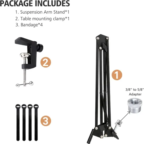 Vista 2 de Para Hyperx Quadcast Boom Brazo, brazo de tijera para Hyperx Quadcast S, brazo de tijera de suspensión ajustable para micrófono de condensador USB