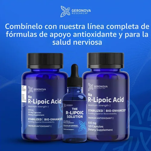 Vista 9 de Geronova Research® Bio-Enhanced® Ácido R-Lipoico - 600 mg, 120 Cápsulas