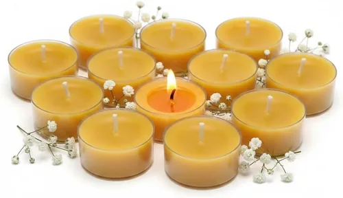 Vista 8 de Velas de té de cera de abeja cruda 100% pura (juego de 6) orgánicas hechas a mano