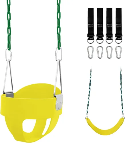 Vista 8 de Juego de columpio para niños pequeños para exteriores - Asiento de respaldo alto con cubo completo con 4 correas colgantes y ganchos para niños