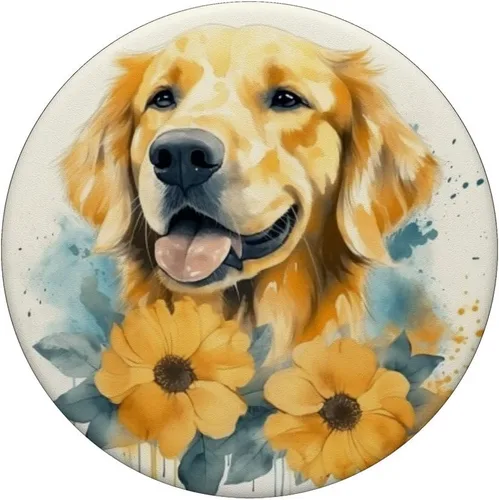 Vista 3 de Golden Retriever - PopSockets intercambiables para perro, acuarela, girasol, Golden Retriever