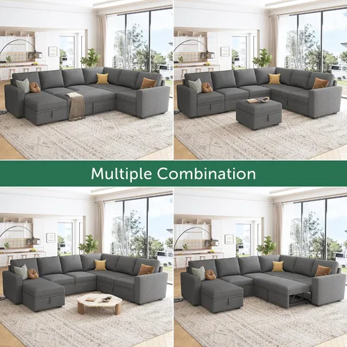 Vista 5 de HONBAY Sofá Seccional Cama con Cama Extraíble, Sofá en Forma de U con Almacenamiento, Sofás Seccionales Modulares para Sala de Estar, Gris Oscuro