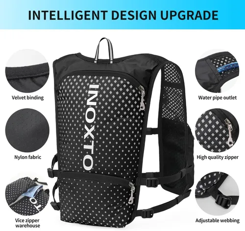 Vista 3 de INOXTO Running Hydration Vest Backpack,Lightweight Insulated Pack with 1.5L Water Bladder Bag Daypack for Trail Hiking Running Cycling Race Marathon