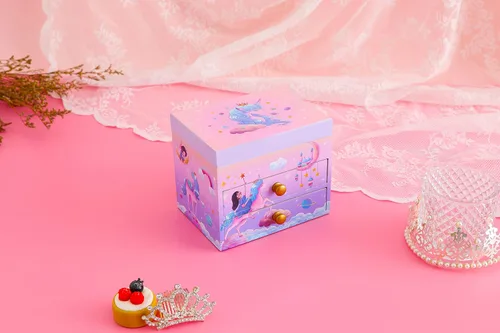 Vista 6 de Joyero musical de madera para niñas con juego de joyas a juego B-unicornio morado4