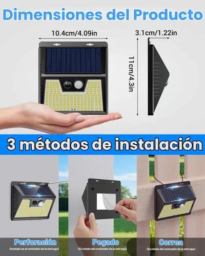 Vista 6 de Peasur Luces Solares para Exteriores con Sensor de Movimiento, 140 LED Luz Solar Alimentada por Energía Solar para Cerca Impermeable, 3 Modos