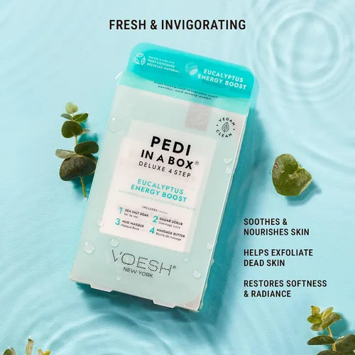 Vista 3 de VOESH Pedi in a Box - Potenciador de energía de eucalipto de 4 pasos, paquete de 3, juego de pedicura, pedicura en casa, pedicura de spa, remojo