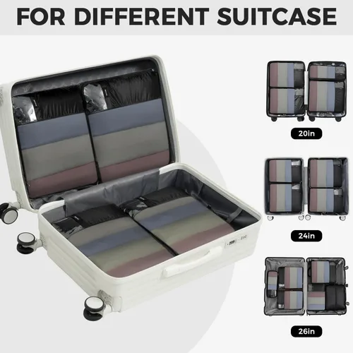 Vista 102 de BAGAIL 4 Set/6 Set Ultraligero Compresión Embalaje Cubos Organizador de Embalaje para Accesorios de Viaje Equipaje Maleta Mochila