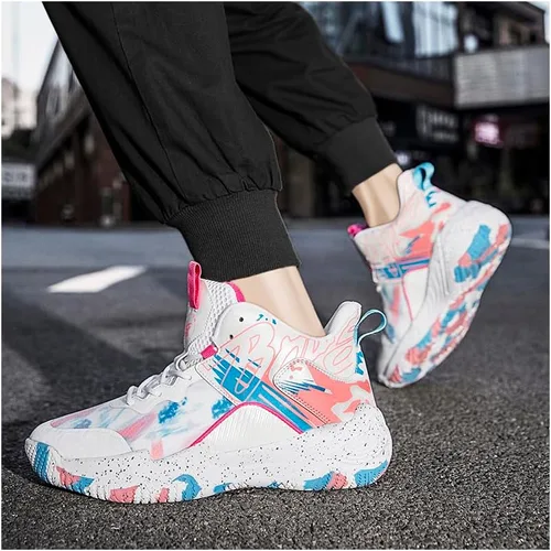 Vista 4 de BROHN Zapatos de baloncesto ultraligeros para hombre y mujer, zapatillas de deporte transpirables antideslizantes