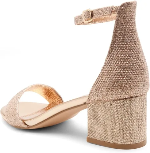 Vista 3 de Herstyle Sandalias de tacón bajo grueso para mujer, con correa en el tobillo, con correa en el tobillo, zapatos de vestir para fiestas, bodas