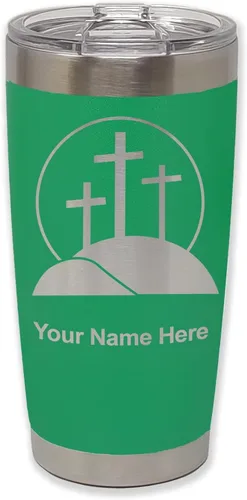 Vista 37 de LaserGram Vaso aislado al vacío de 20 onzas, cruz de calvario, grabado personalizado incluido (negro)